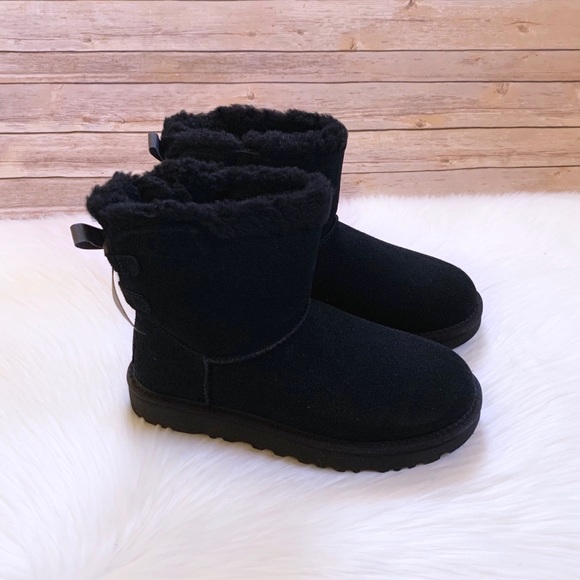 UGG Mini Continuity Bow Boots In Black - Picture 2 of 8